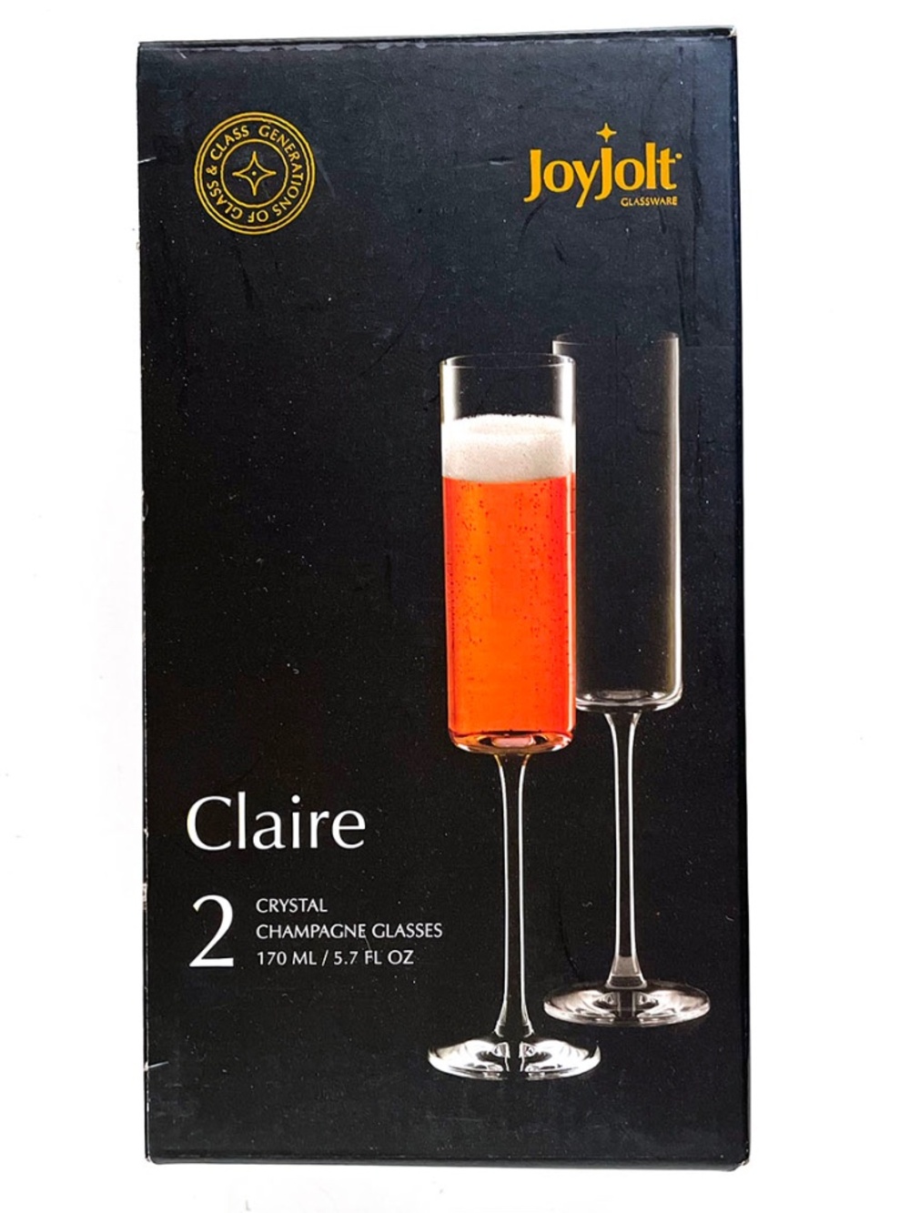 JoyJolt Claire Cylindrical Champagne Glasses - Lead Free Crystal: Set of 2
